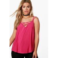 Charis Lace Up Detail Strappy Cami - cerise