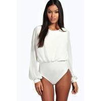 chiffon long sleeve bodysuit ivory