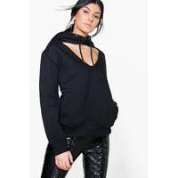 Choker Detail Hooded Sweatshirt - black