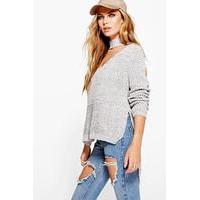 Choker V Neck Marl Oversized Jumper - grey