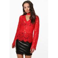 Choker Detail All Over Lace Blouse - red