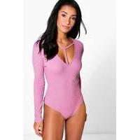 Choker Strap Rib Bodysuit - lilas