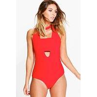 choker cut out bodysuit red