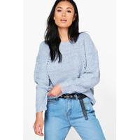 Chunky Jumper With Rib Transfers - sky