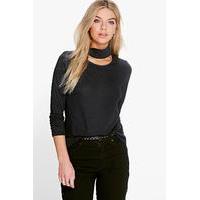 choker neck fine gauge jumper black