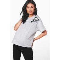 Charlotte Embroidered Sweat Top - grey