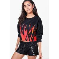 Charlotte Flame Print Crop Sweat - black