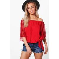 Chiffon Sleeve Jersey Bardot - red