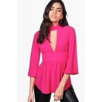 Choker Plunge Blouse - fuchsia