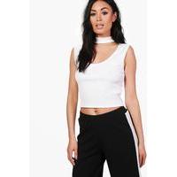 Choker Sleeveless Rib Crop - white