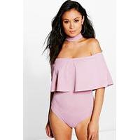 choker detail ruffle bodysuit mauve