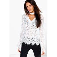 Choker Detail All Over Lace Blouse - white