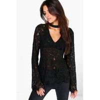 choker detail all over lace blouse black