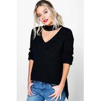 Choker V Neck Oversized Jumper - black