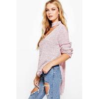 Choker V Neck Marl Oversized Jumper - blush