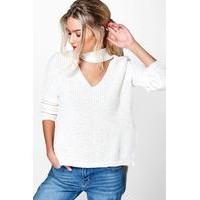 choker v neck oversized jumper cream