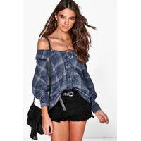 check open shoulder shirt blue