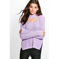 Choker V Neck Oversized Jumper - orchid