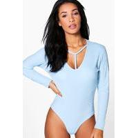 Choker Strap Rib Bodysuit - bluebell