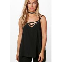 Charis Lace Up Detail Strappy Cami - black