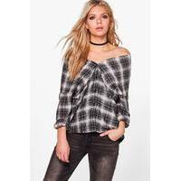 Checked Off The Shoulder Shirt - black