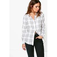 Checked Oversized Shirt - white