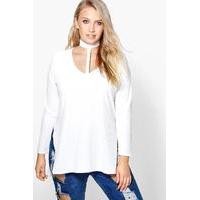 Charlie Choker Detail Rib Top - cream