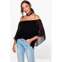 Chiffon Sleeve Jersey Bardot - black