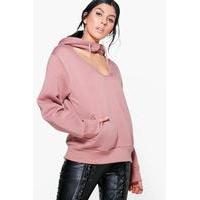 choker detail hooded sweatshirt rose