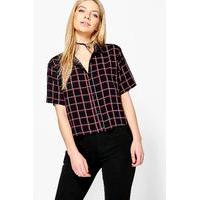 check boxy short sleeve shirt black