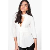 Choker Plunge Blouse - white