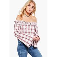 Checked Bardot Top - wine