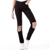 Cheap Monday Womens Tight Destroy Ripped Jeans Black