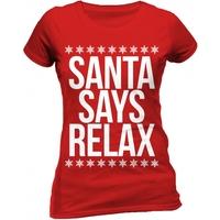 Christmas Generic - Santa Says Relax Women\'s Small Fitted T-Shirt - Red