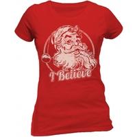 christmas generic retro santa womens small fitted t shirt red