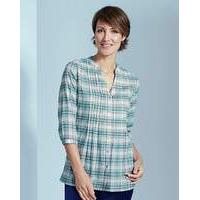 Check Cotton Blouse with Pintuck Detail