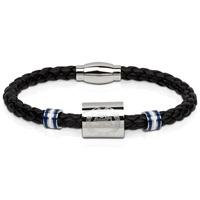 Chelsea Black Leather Crest Bracelet - Stainless Steel