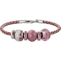 Chrysalis Pink Leather \'California\' Sterling Silver Pink Bead Charm Bracelet