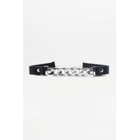 Chain Front Leather Choker Necklace, SILVER