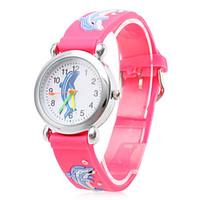 Children\'s Cartoon Dolphin Pattern Red Silicone Band Quartz Analog Wrist Watch Cool Watches Unique Watches Fashion Watch Strap Watch