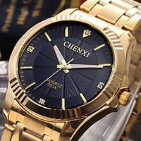CHENXI Golden Fashion Men\'s Watch Imitation Diamond Luxury Stainless Steel Quartz Gold Wrist Watch Cool Watch Unique Watch
