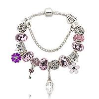 Charm Bracelet Crystal Alloy Natural Gift Boxes Bags Fashion Flower Blue Pink Jewelry 1pc
