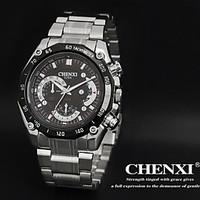 CHENXI Men\'s Racing Design Dress Watch Japanese Quartz Water Resistant Silver Steel Strap Cool Watch Unique Watch