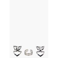 Chevron And Chain Ring Pack - silver