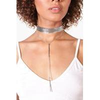 Chainmail Plunge Detail Two Pack Choker - silver