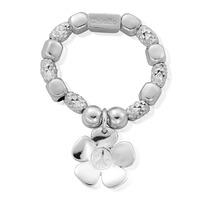 ChloBo Silver Sparkle Peace Flower Ring Medium Size SRCHUSR2137