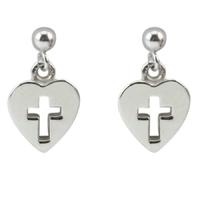 ChloBo Cloud9 Silver Cross Heart Dropper Earrings SEDR044
