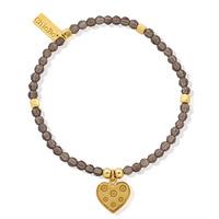 ChloBo Gold Plated Smokey Quartz Flower Heart Bracelet GBSMOCUB083