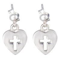 ChloBo Iconic Silver Cross Heart Dropper Earrings EARD3