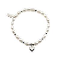 Chlobo Cute Silver Pearl Puffed Heart Bracelet